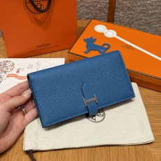에르메스 Hermes Bearn wallet Soufflet 17.5cm Epsom 7Q Blue Mykonos/silver