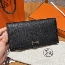 에르메스 Hermes Bearn wallet Soufflet 17.5cm Togo 89 Noir/silver