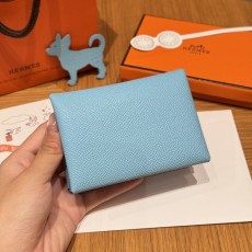 에르메스 Hermes Calvin duo Card Holder 10.5cm Epsom 7N Celeste/silver