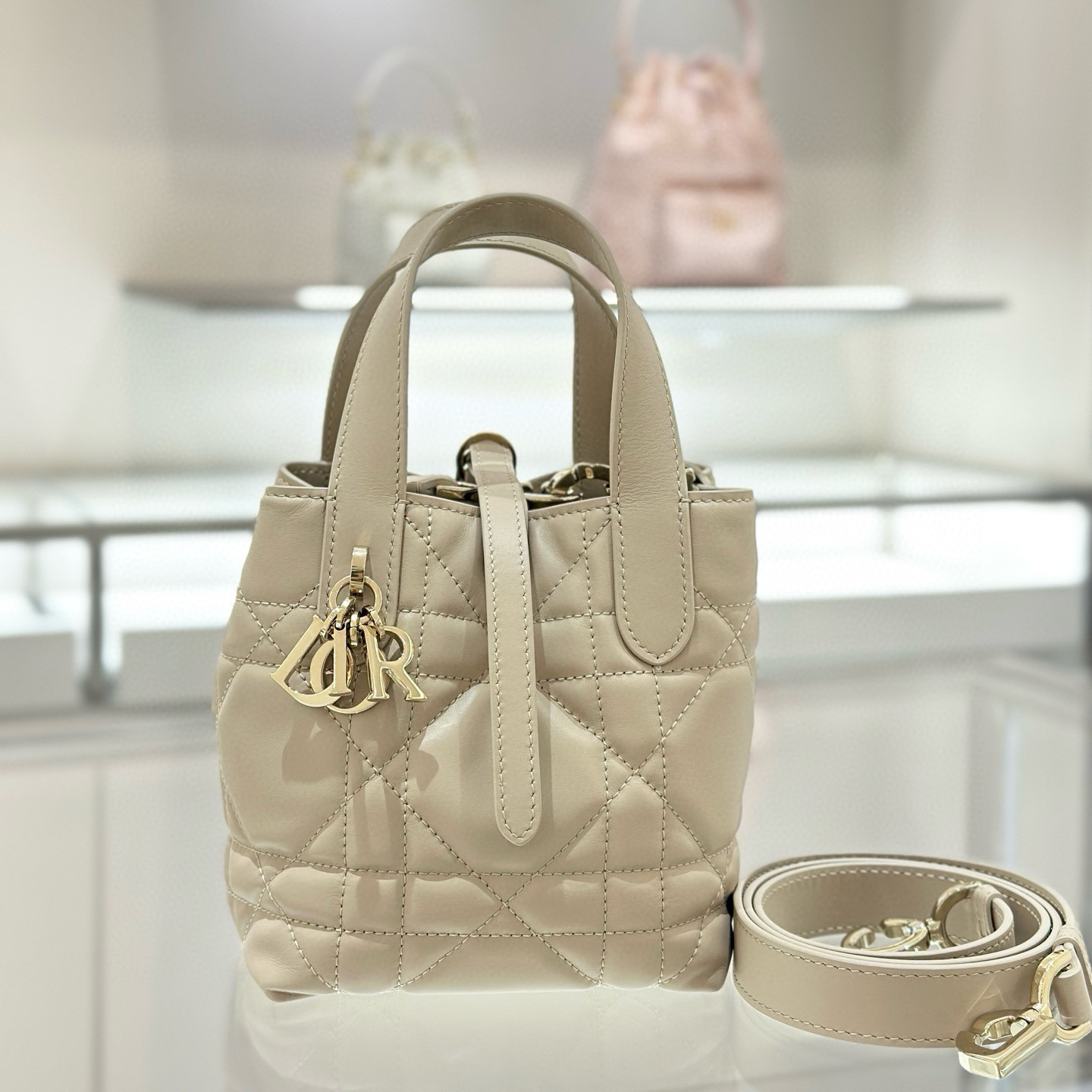 디올 Dior Toujours Vertical Nano Tote Bag Beige 13cm