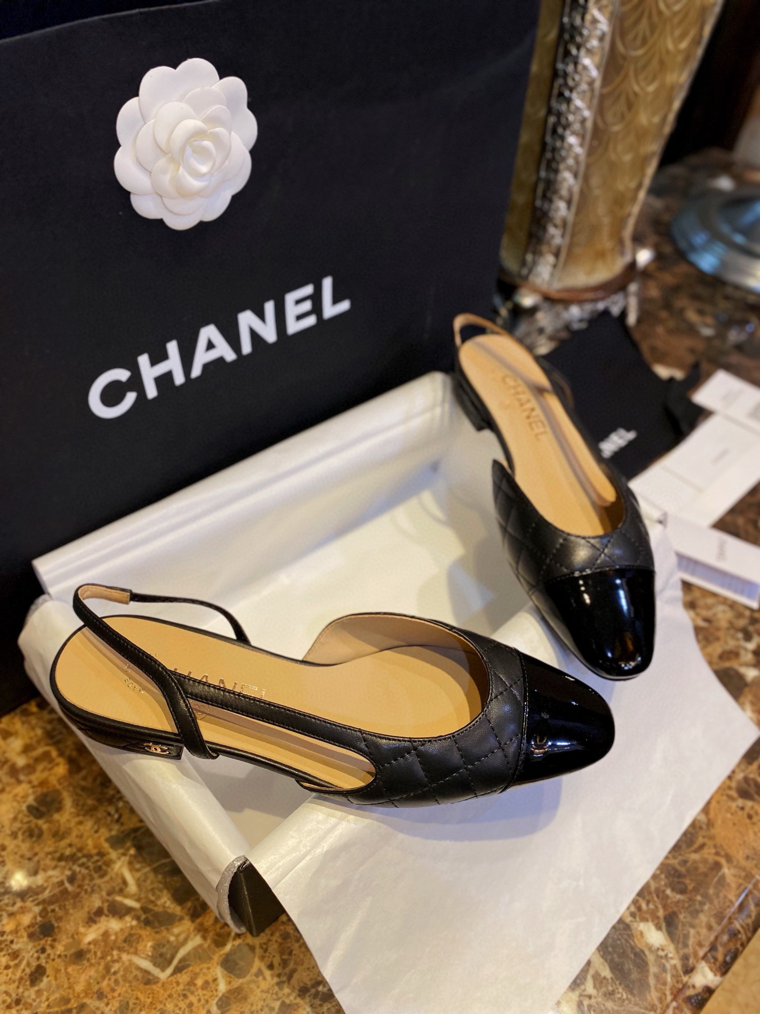 샤넬 CHANEL 22C G39221 Slingbacks 슬링 Black