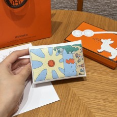 에르메스 Hermes Calvin duo Card Holder 10cm Swift and Chèvre 0U New White/silver