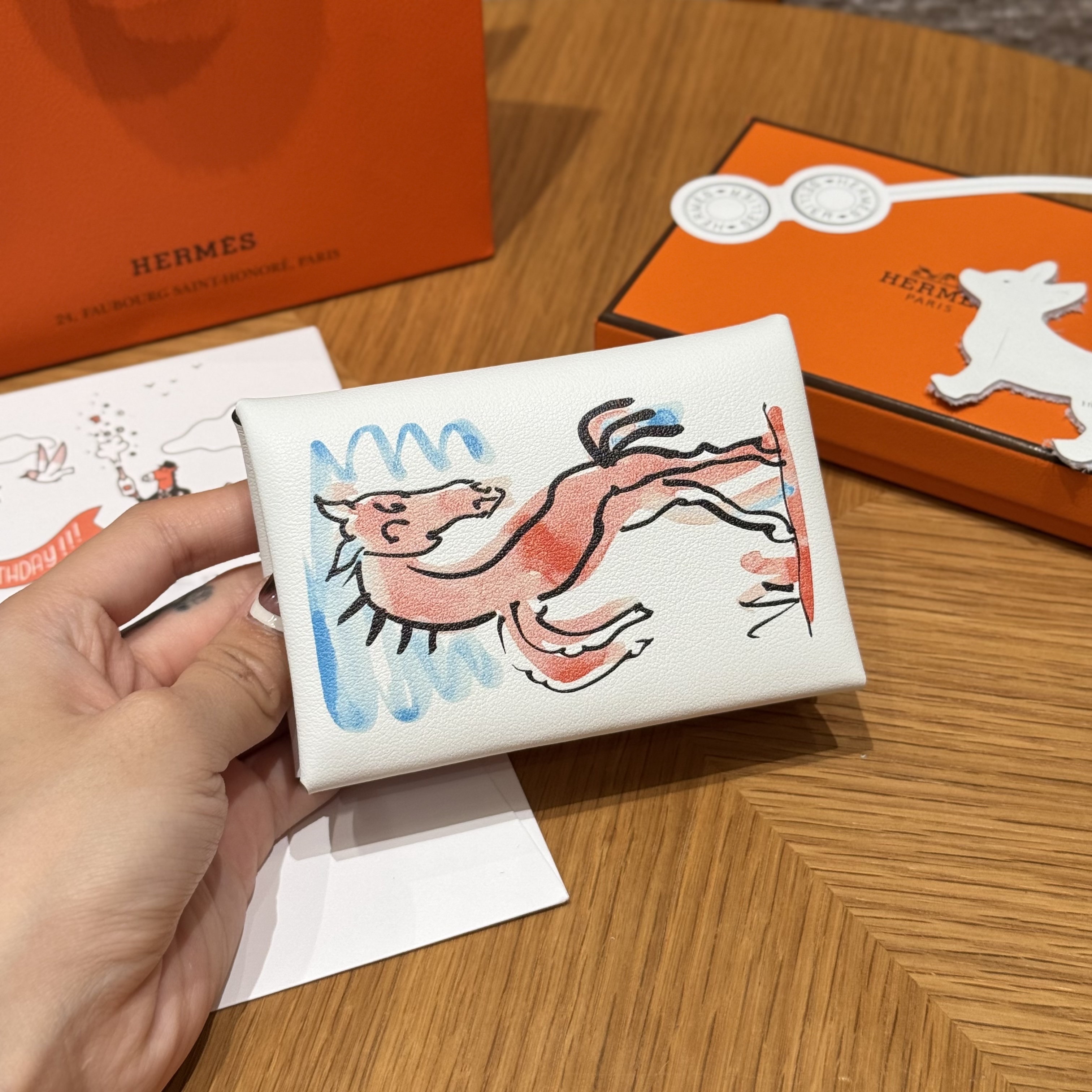 에르메스 Hermes Calvin duo Card Holder 10cm Swift and Chèvre 0U New White/silver