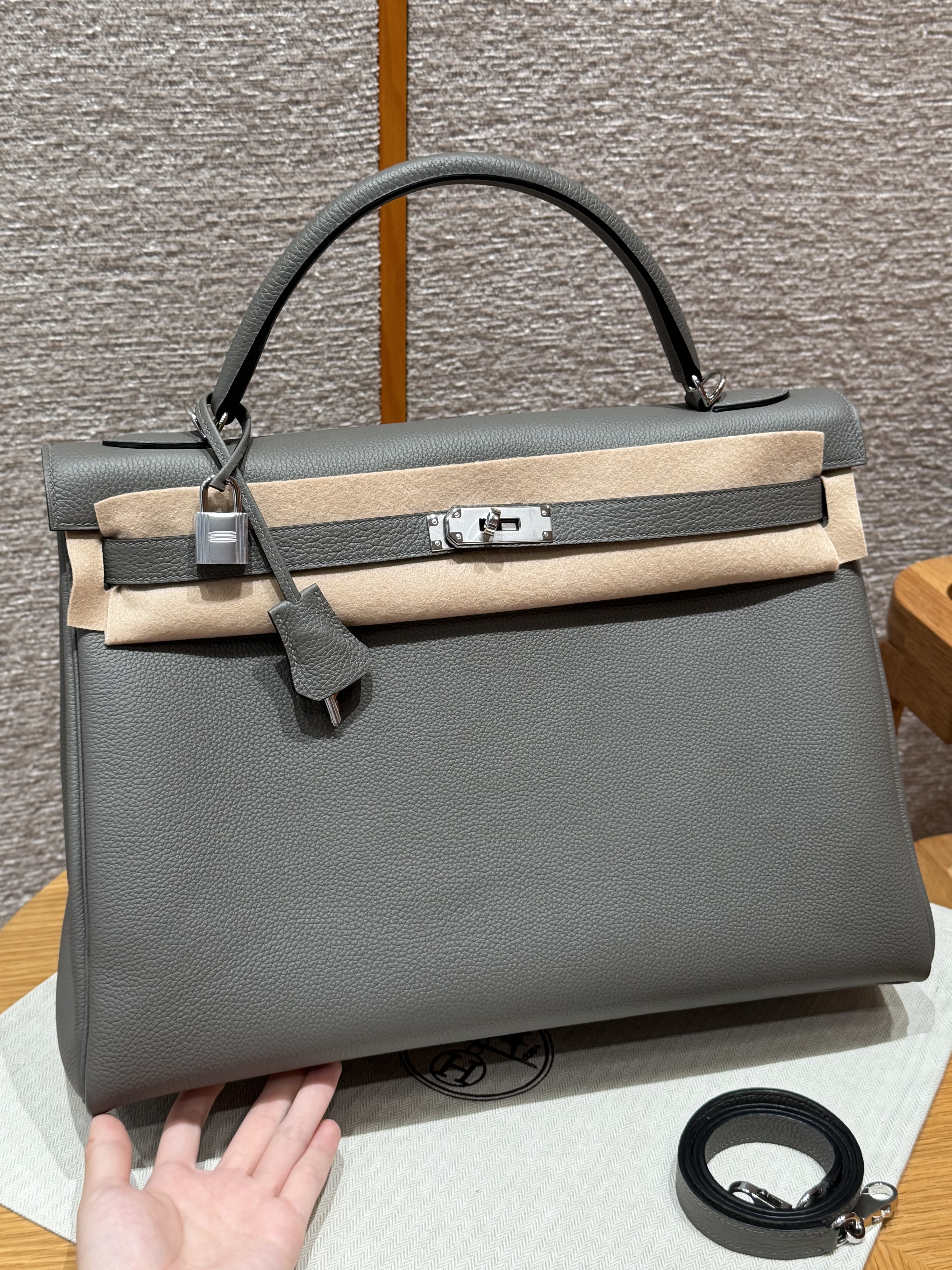에르메스 Hermes Kelly 40cm Togo 0L Gris Meyer/silver