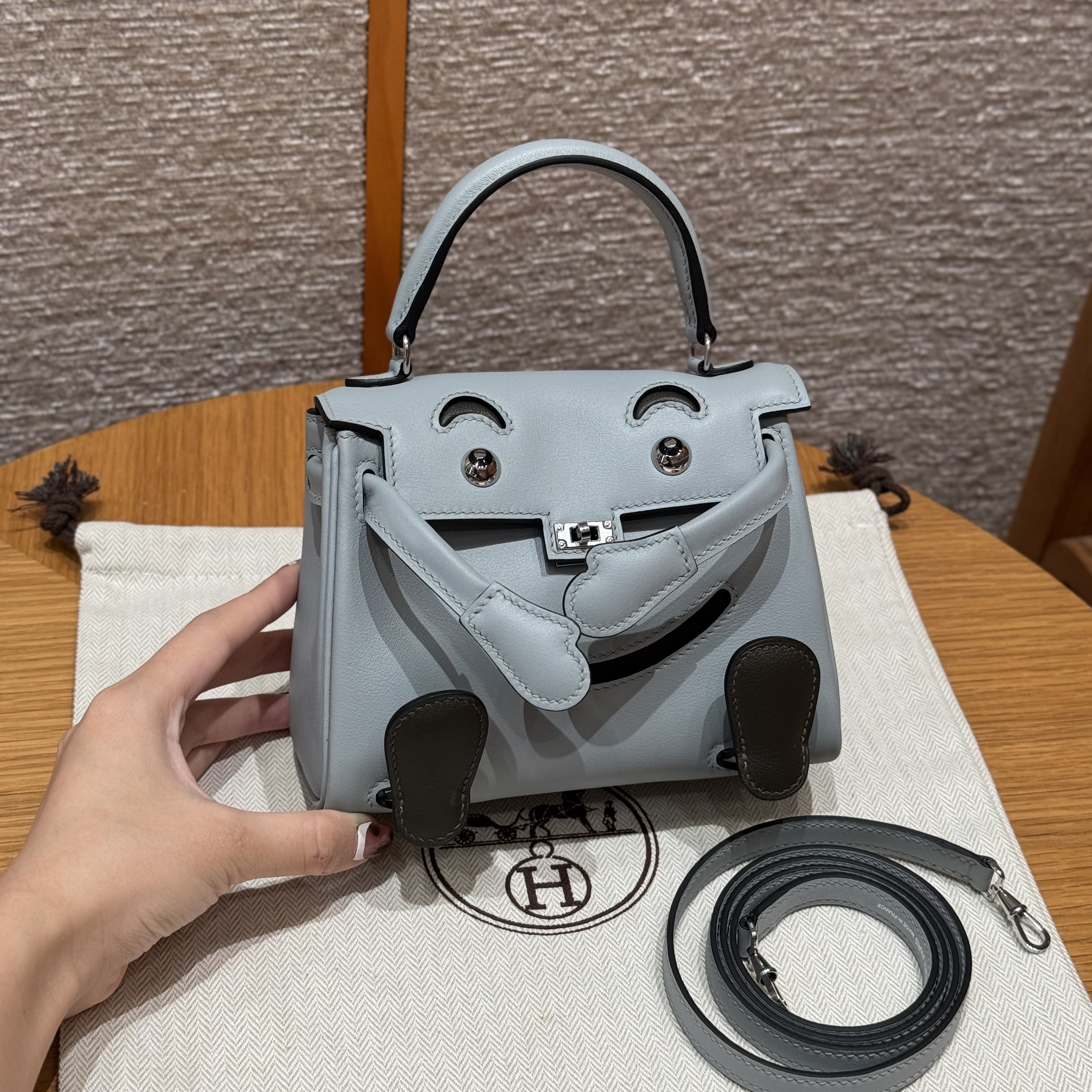 에르메스 Hermes Kelly Doll 16cm Swift 8U Blue Glacier and C6 Vert Girs/silver