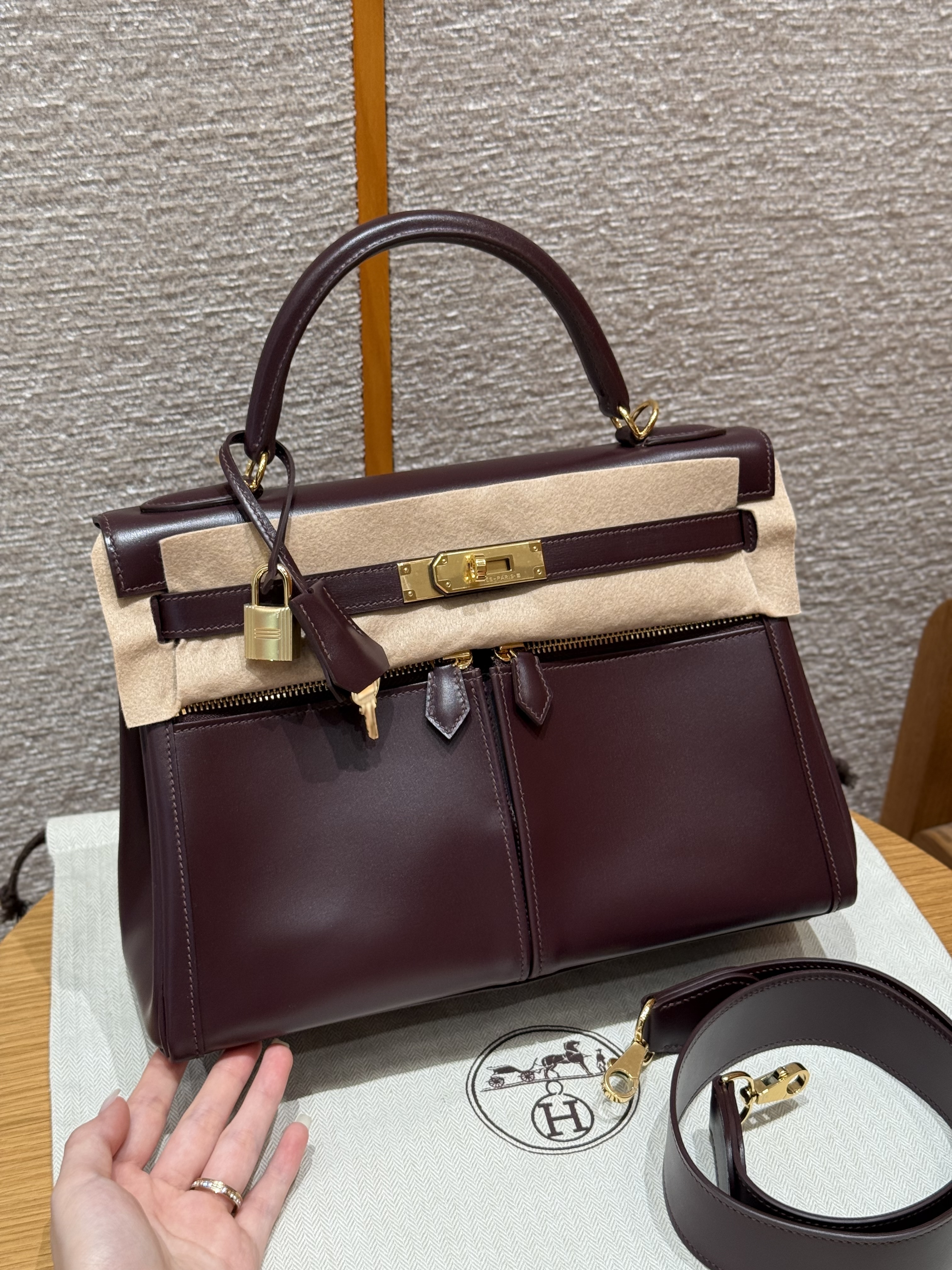 에르메스 Hermes Kelly Lakis 32cm Box 55 Rouge H/gold