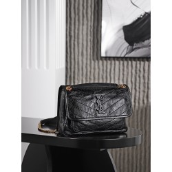 생로랑 Saint laurent/YSL 633158 Niki Medium Chain Bag In Crinkled Vintage Leather Noir 28cm