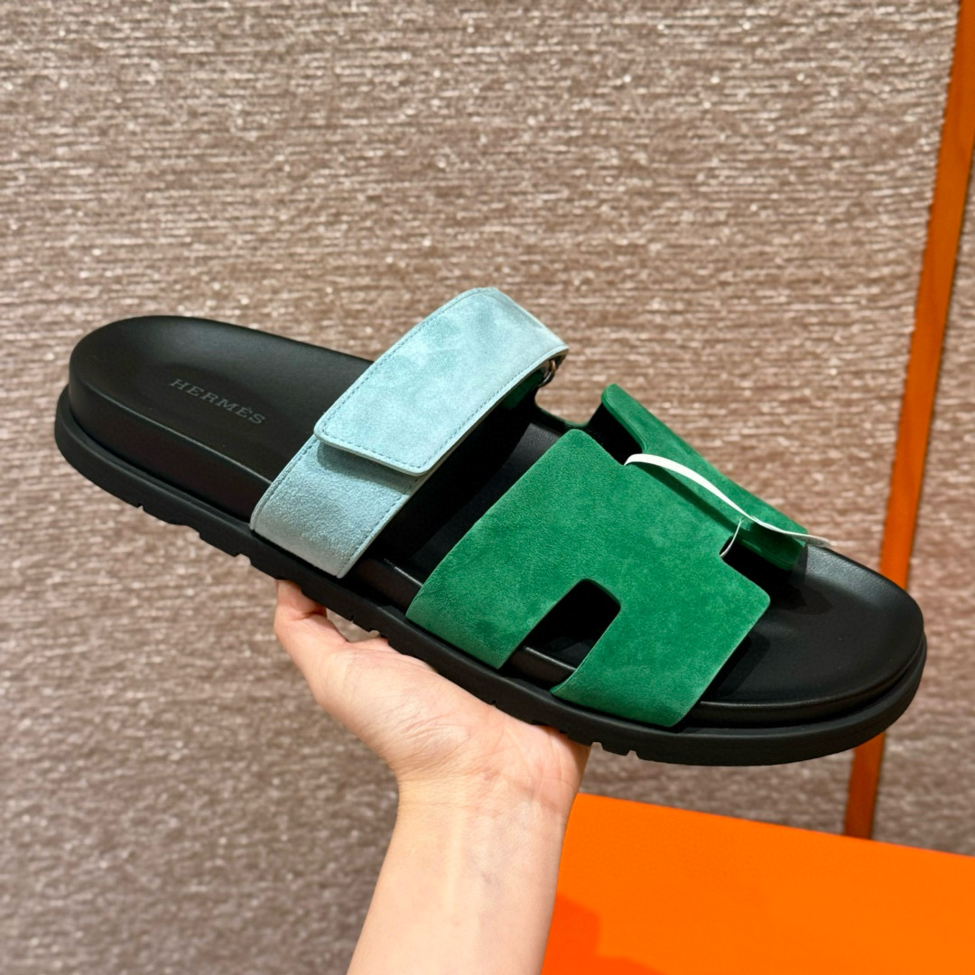 에르메스 Hermes 180 Chypre sandal Chamois&Green and light blue