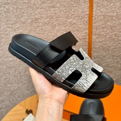 에르메스 Hermes 225 Chypre sandal Lizard&89Noir and Himalaya