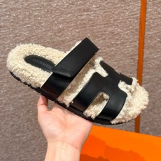에르메스 Hermes 225 Chypre sandal Woolskin and leather&89 Noir