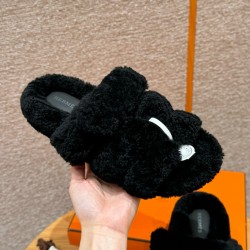 에르메스 Hermes 225 Chypre sandal Woolskin&89 Noir