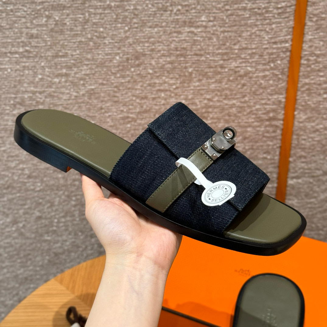 에르메스 Hermes 183 Gabriel sandal Cowboy&Dark green