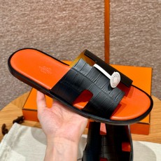 에르메스 Hermes 182 Izmir sandal Matte Alligator&89 Noir and 93 Orange