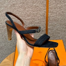 에르메스 Hermes 160 Glamour 75 Sandal Calfskin&Dark denim
