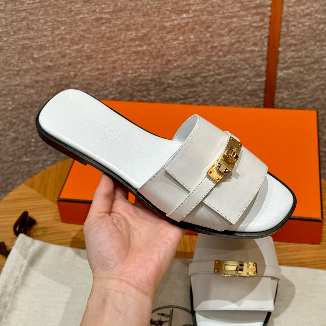 에르메스 Hermes 183 Giulia sandal Calfskin&01 Blanc gold
