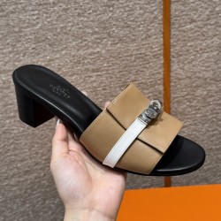 에르메스 Hermes 187 Gigi 50 sandal Calfskin&Natural beige and White
