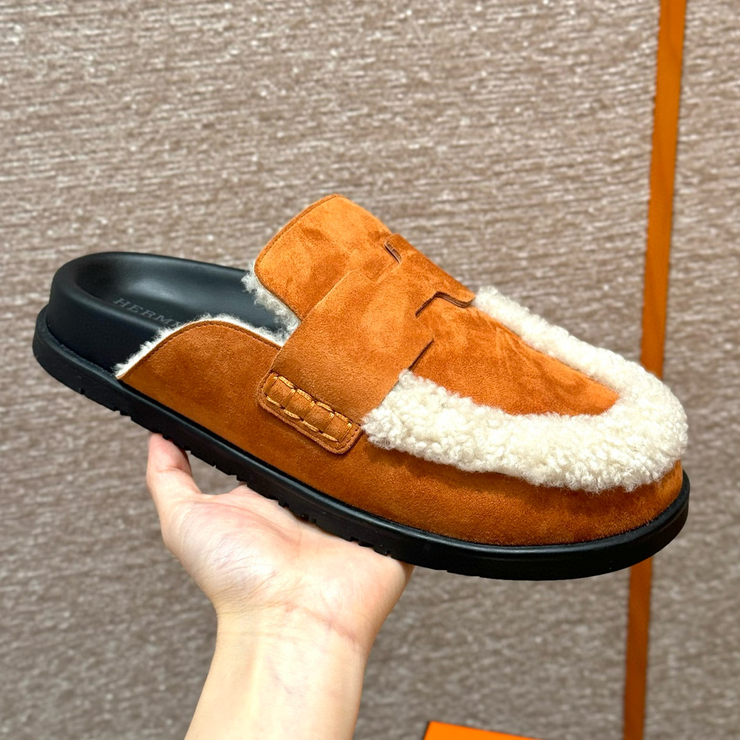 에르메스 Hermes 190 Go mule Suede calf leather&Natutel