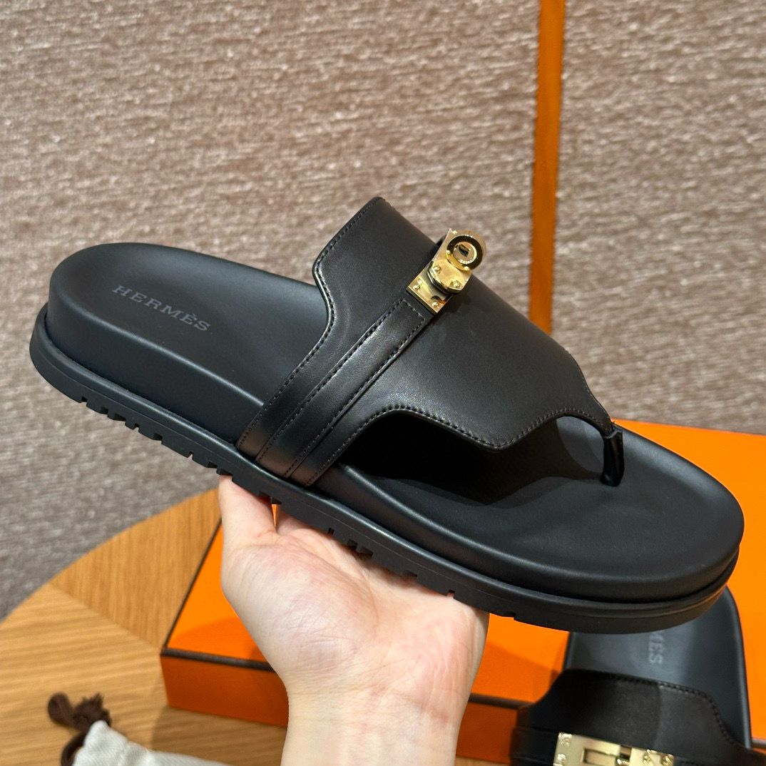 에르메스 Hermes 258 Empire Sandal Calfskin&89 Noir gold