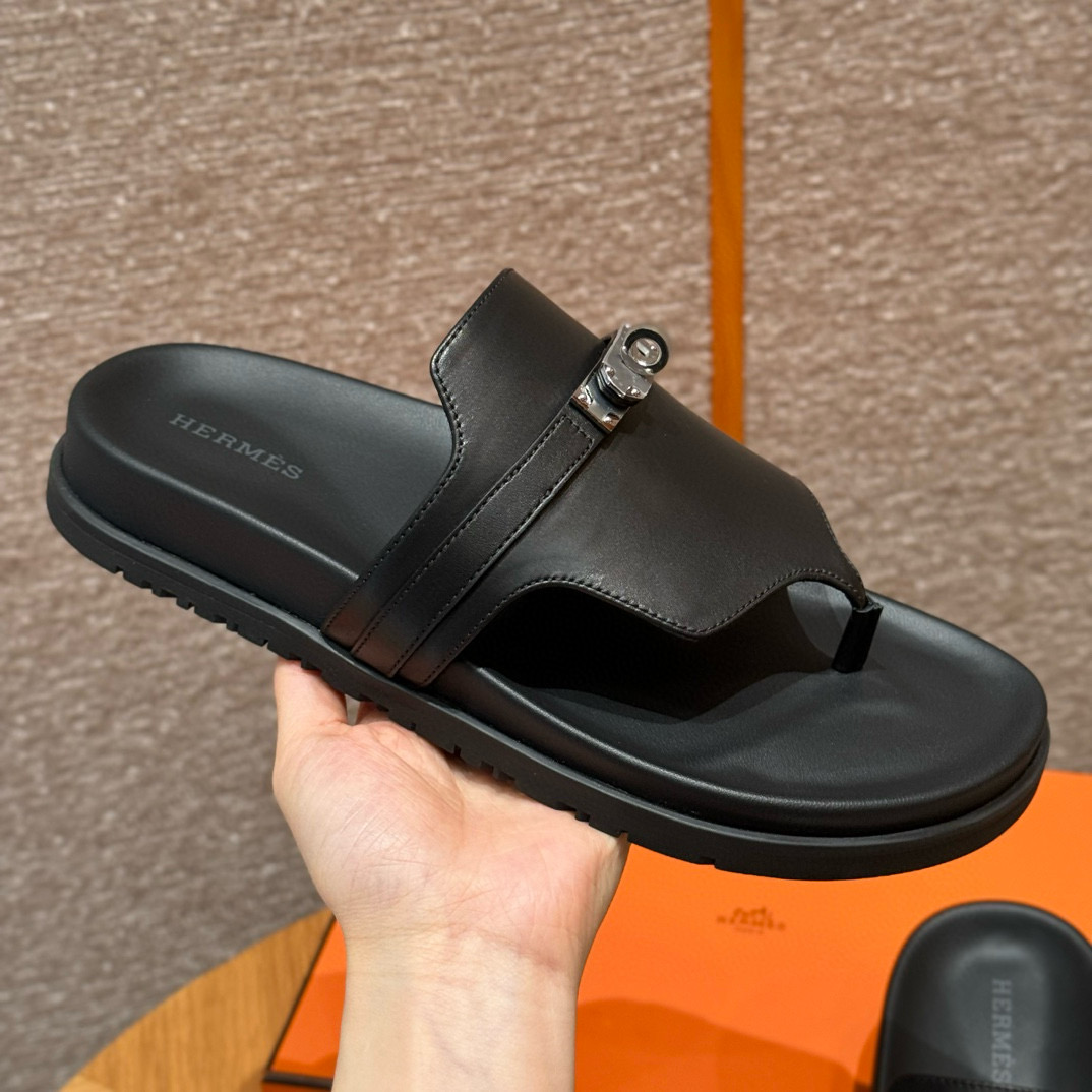 에르메스 Hermes 258 Empire Sandal Calfskin&89 Noir silver