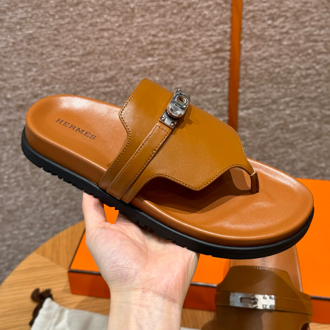에르메스 Hermes 258 Empire Sandal Calfskin&Brown silver