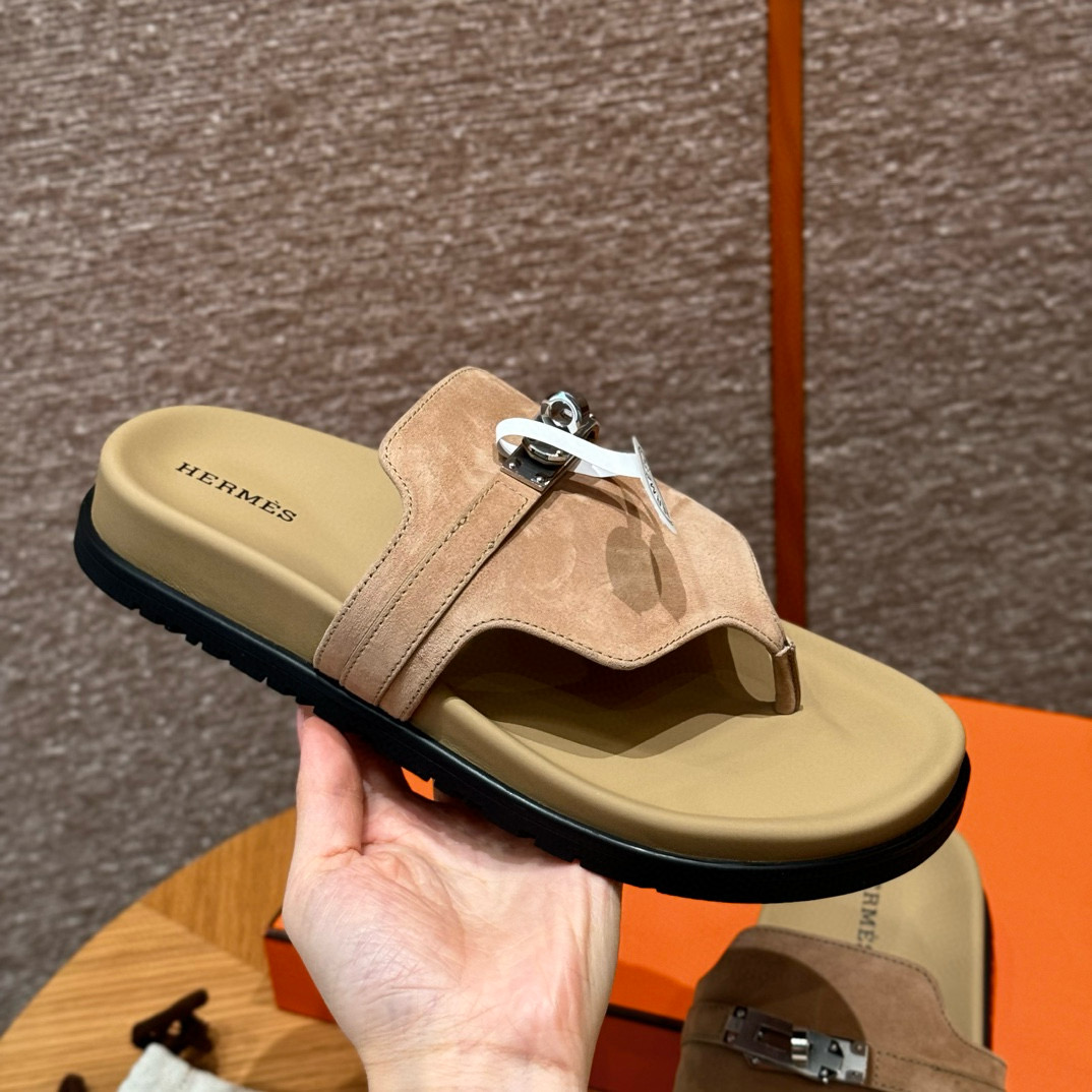 에르메스 Hermes 258 Empire Sandal Chamois&Clay beige silver