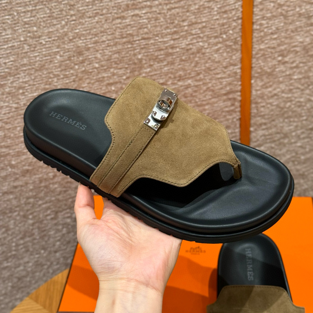 에르메스 Hermes 258 Empire Sandal Chamois&Grayish green silver