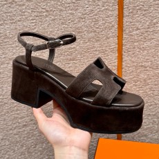 에르메스 Hermes 302 Jam 30 Sandal Chamois and Goat hide&Ebene