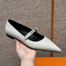 에르메스 Hermes 335 Kelly Ballet Flat Calfskin&Light gray