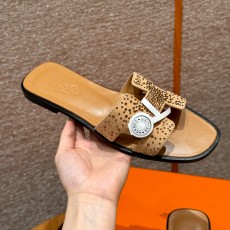 에르메스 Hermes 181 Oran sandal Chamois Drilling Chever&Apricot color