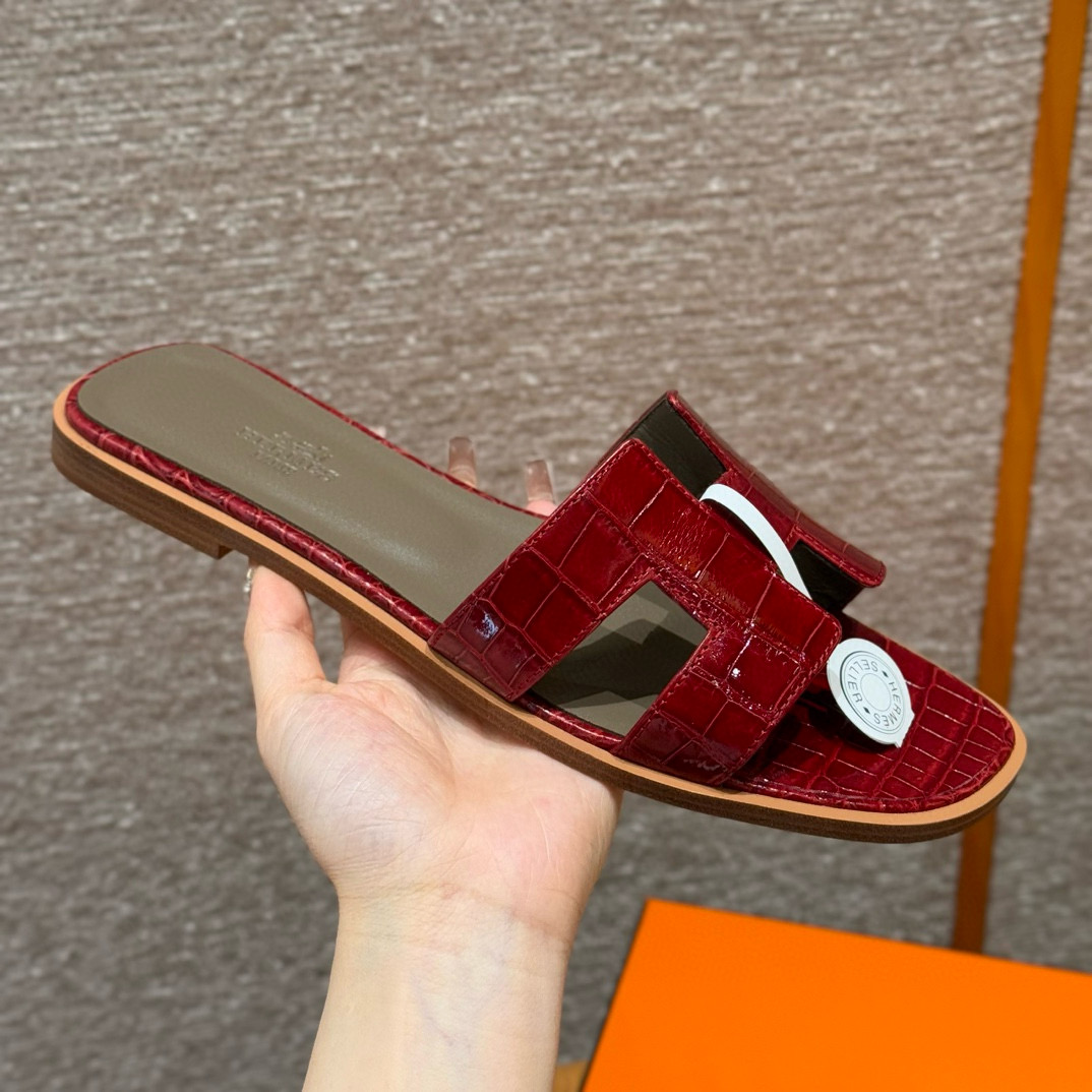 에르메스 Hermes 181 Oran sandal Highlights Alligator&F5 Bourgogne