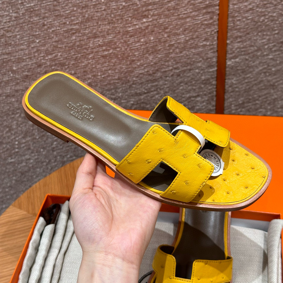에르메스 Hermes 181 Oran sandal KK ostrich&9D Jauen ambre