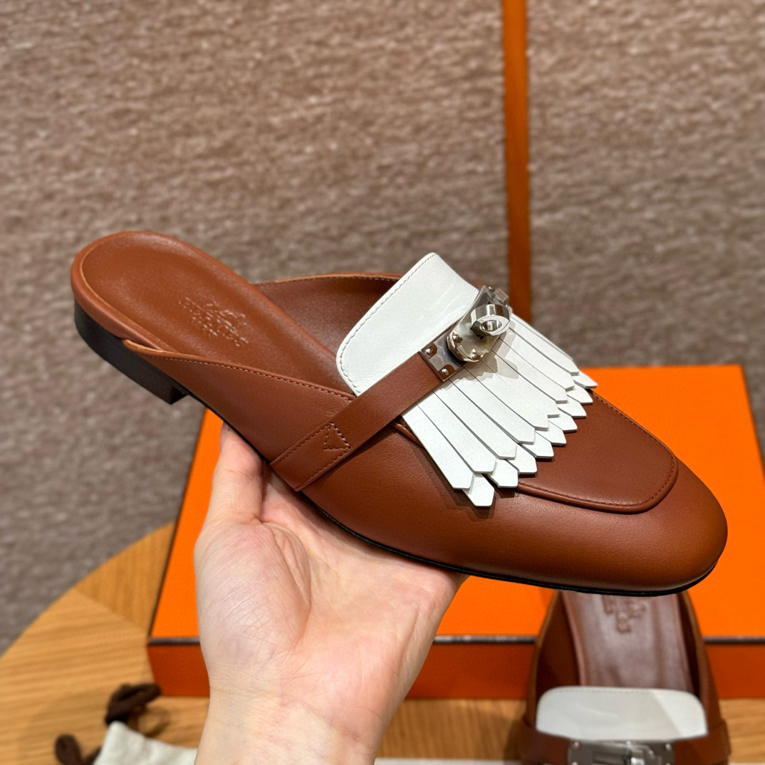 에르메스 Hermes 188 Oz Mule Goatskin&34 Favue and 01 Blanc