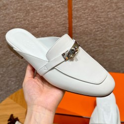 에르메스 Hermes 188 Oz Mule Goatskin&Blanc silver