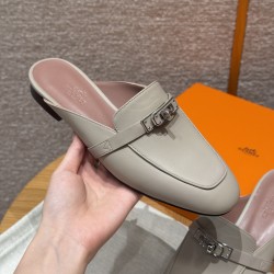 에르메스 Hermes 188 Oz Mule Goatskin&Pebble Beige