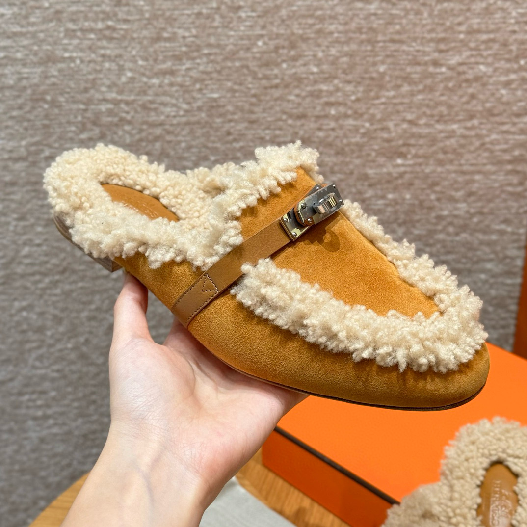 에르메스 Hermes 188 Oz Mule Woolskin and Chamois&Naturel and Ecru
