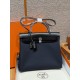 에르메스 Hermes Herbag 31cm Canvas and Cowhide 7U Blue Navy and 89 Noir/silver