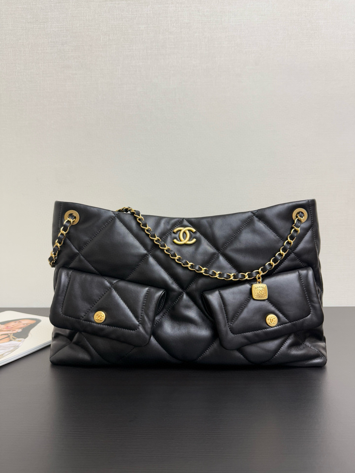 샤넬 Chanel 25k AS5740 Hobo Shopping Bag 99518 Black