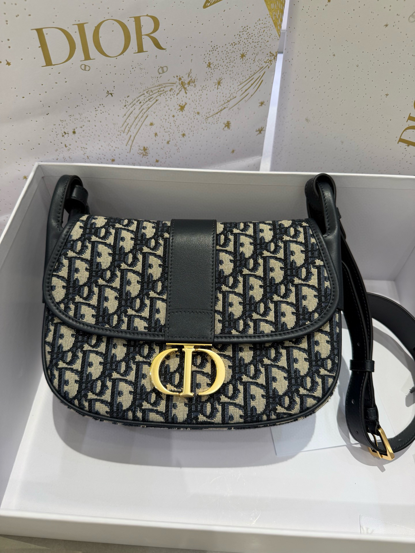 디올 Dior 30 Montaigne Bag Oblique Jacquard Blue 24cm