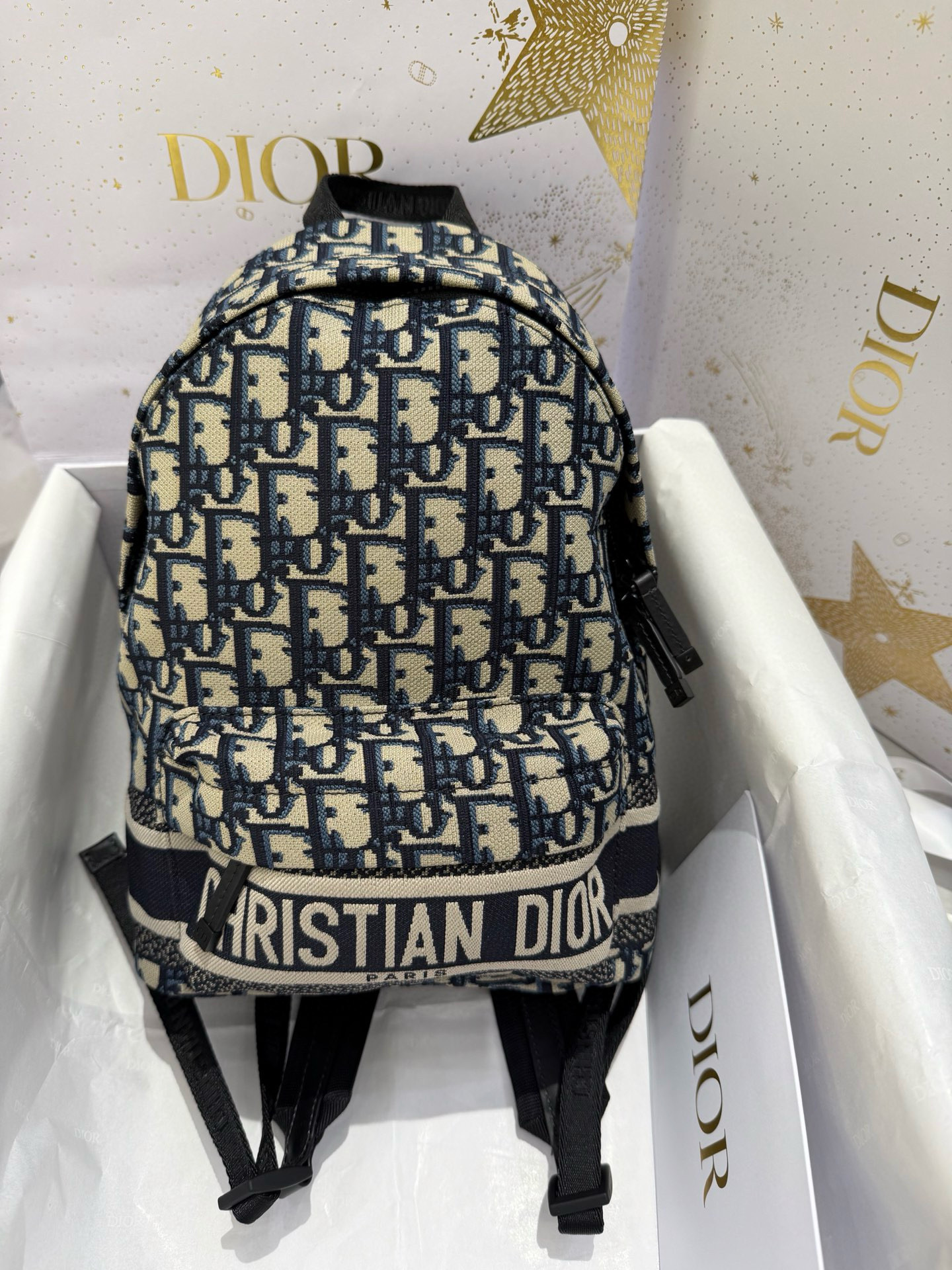 디올 Dior Travel Backpack Oblique Jacquard Blue 21.5cm
