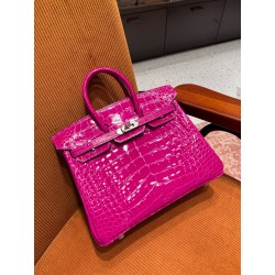 에르메스 Hermes Birkin 25cm France Hcp Alligator crocodile J5 Rose Scheherazade/silver