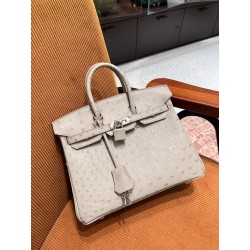 에르메스 Hermes Birkin 25cm Ostrich 80 Gris Perle/silver