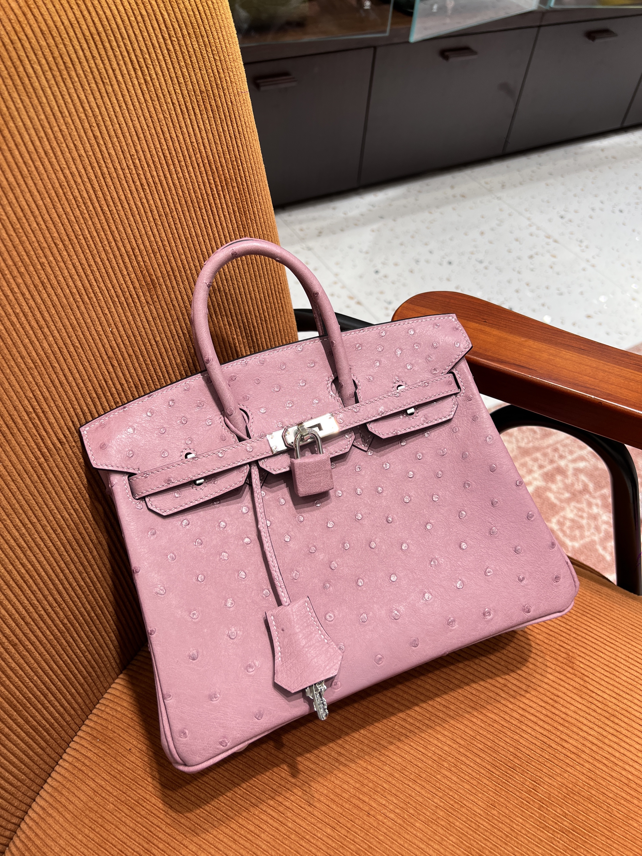 에르메스 Hermes Birkin 25cm Ostrich Lilac/silver