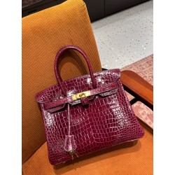 에르메스 Hermes Birkin 30cm France Hcp Porosus crocodile 57 Bordeaux/gold
