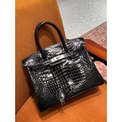 에르메스 Hermes Birkin 30cm France Hcp Porosus crocodile 89 Noir/silver