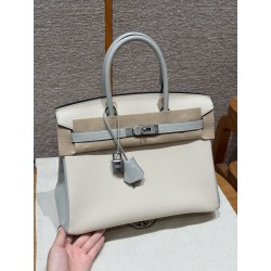 에르메스 Hermes Birkin 30cm Chèvre 10 Craie and 80 Girs perle/silver