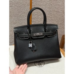 에르메스 Hermes Birkin 30cm Chèvre 89 Noir and 9R Lemon/silver