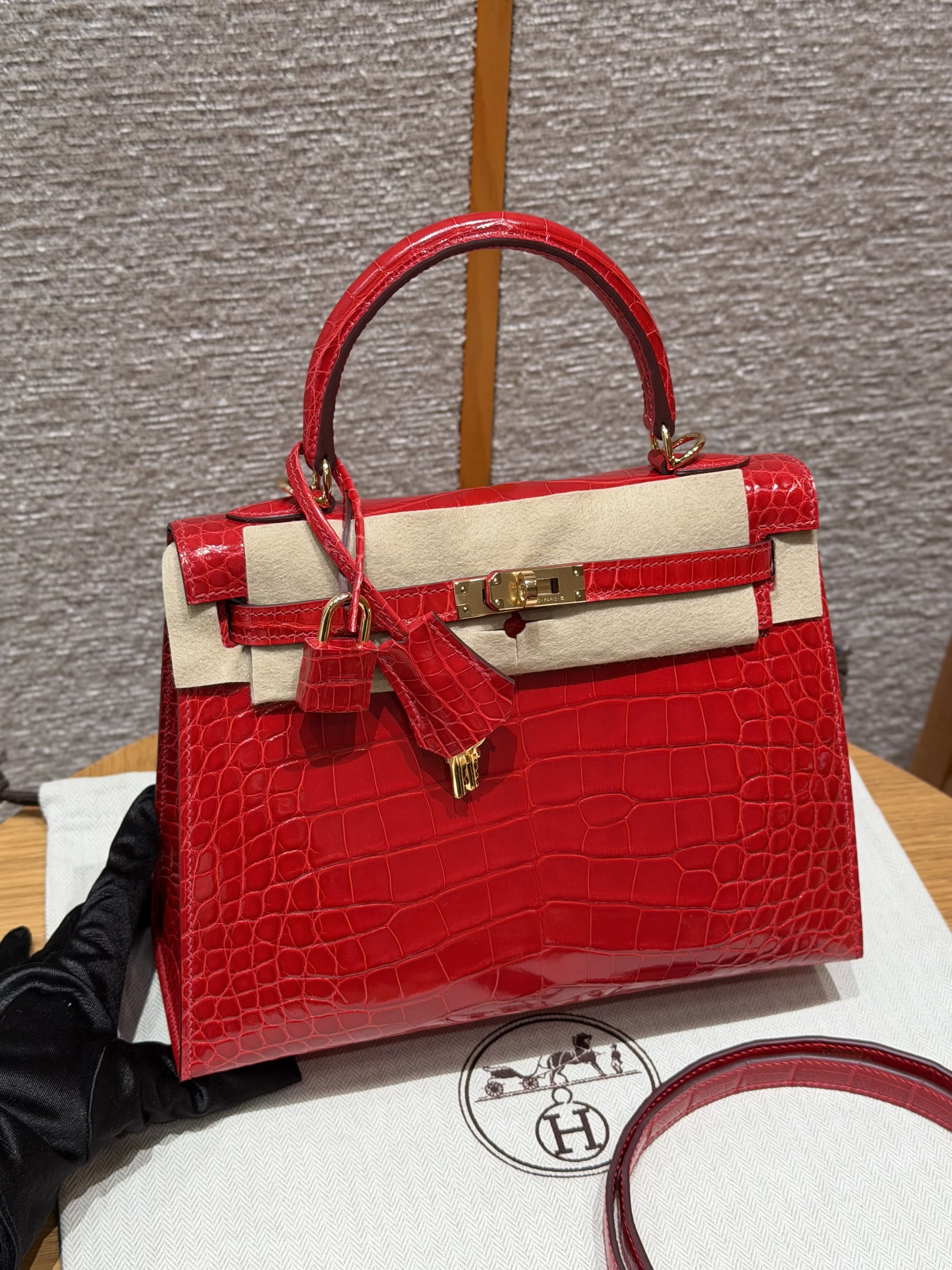 에르메스 Hermes Kelly 25cm Bright faced Alligator 95 Braise/gold
