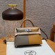 에르메스 Hermes Mini Kelly 19cm Epsom 18 Etoupe 2S Sesame  2Z Blue Nuit/silver