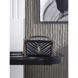 생로랑 Saint laurent/YSL 779430 College Mini Chain Bag in Shiny Crackled Leather Black 20CM
