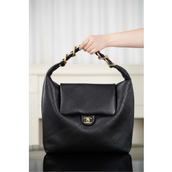 샤넬 Chanel 25k AS5838 Maxi Hobo Bag Black 33cm